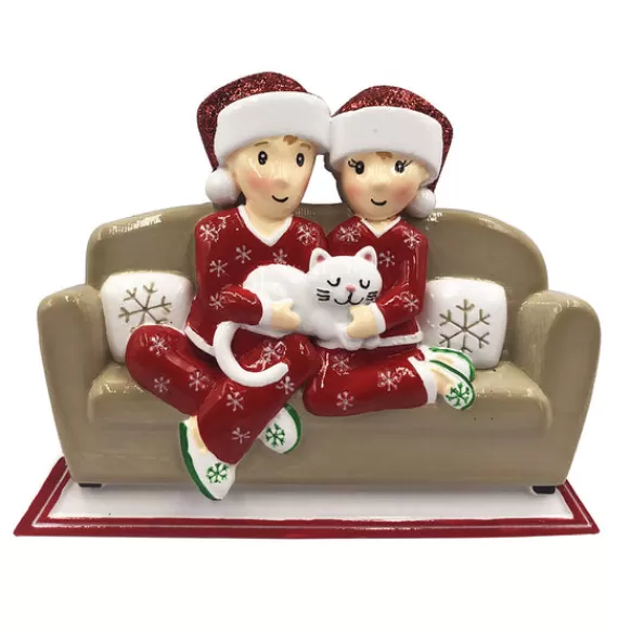 Best Personalized Pajama Couple With Cat Ornament Couples