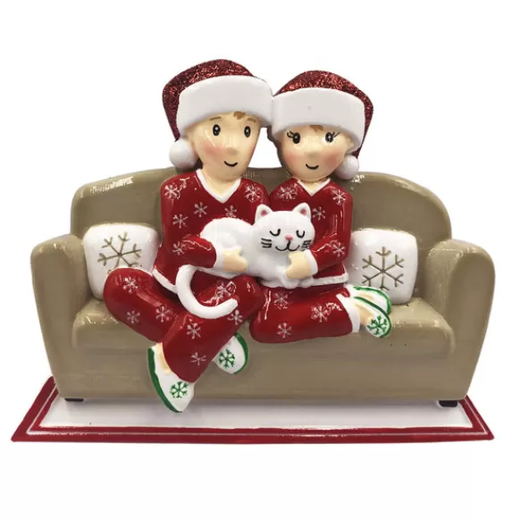 Fashion PolarX Personalized Pajama Couple With Cat Ornament