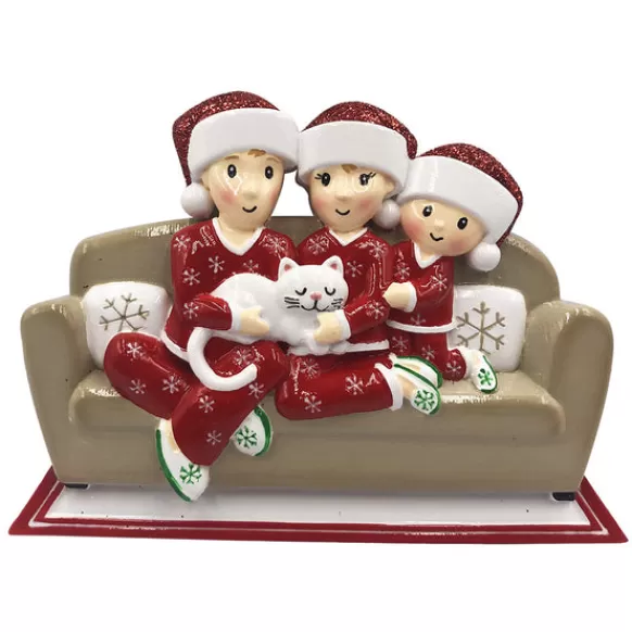 Best PolarX Personalized Pajama Family Of 3 With A Cat Ornament