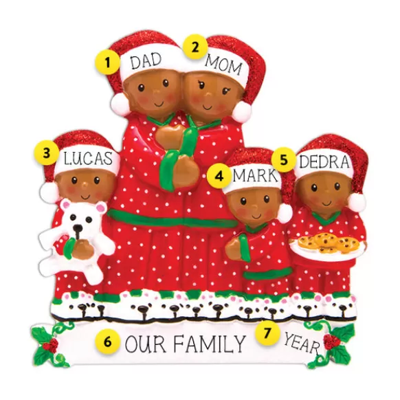 Best Sale PolarX Personalized Pajama Family Of 5 Ornament-African American