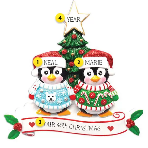 Best Sale Personalized Penguin Couple Ugly Sweater Ornament Couples