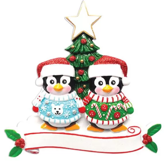 Best Sale Personalized Penguin Couple Ugly Sweater Ornament Couples