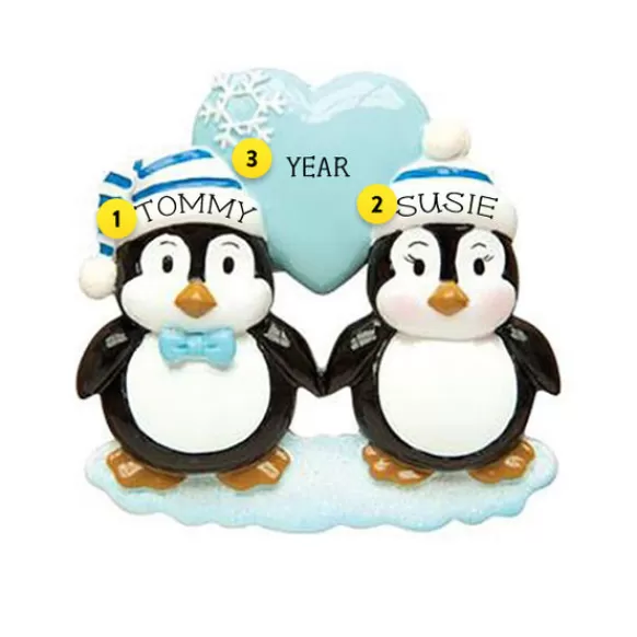 Outlet Personalized Penguin Couple With Blue Heart Ornament Couples