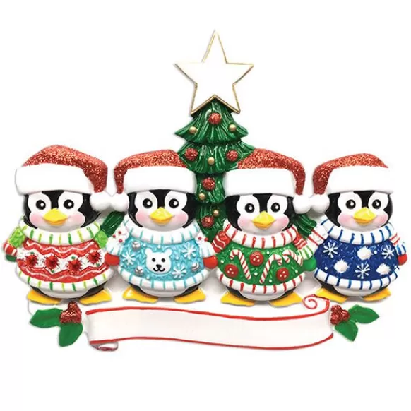 Store PolarX Personalized Penguin Family Of 4 Ugly Sweater Ornament