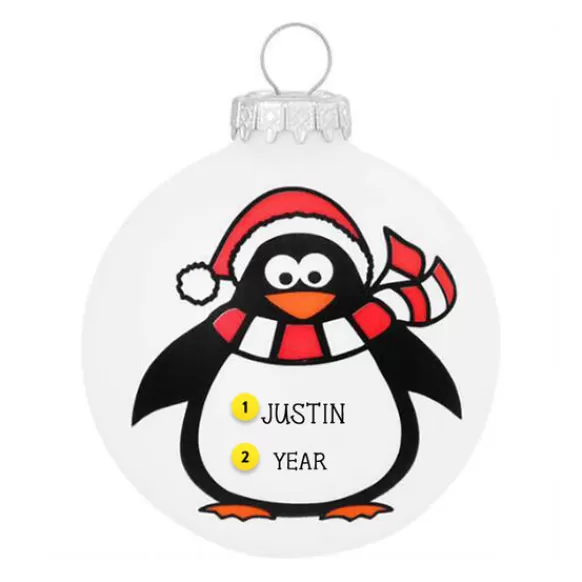 Sale Bronners Personalized Penguin With Santa Hat Glass Ornament