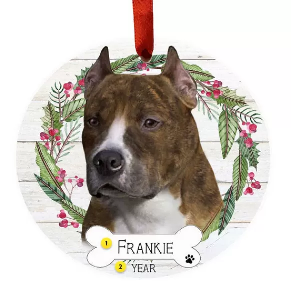 Cheap E & S Imports Personalized Pit Bull Ornament - Brindle