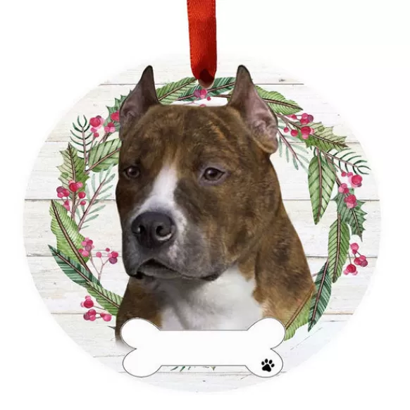 Cheap E & S Imports Personalized Pit Bull Ornament - Brindle