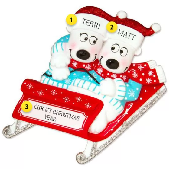 Cheap Personalized Polar Bear Couple In Sled Ornament Couples