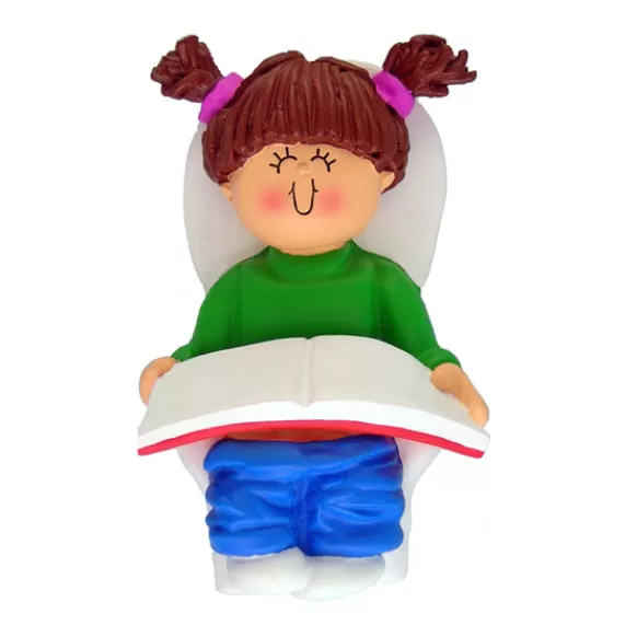 Fashion Personalized Potty Training Toddler Ornament - Female, Brown Hair Growing Up