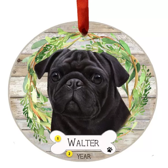 New E & S Imports Personalized Pug Ornament - Black