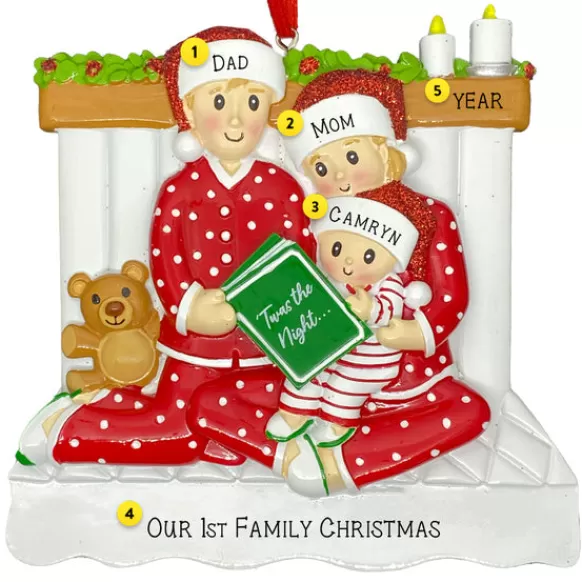 Best PolarX Personalized Reading In Bed Family Of 3 Ornament