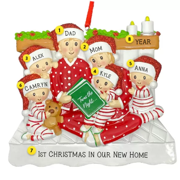 Best PolarX Personalized Reading In Bed Family Of 6 Ornament