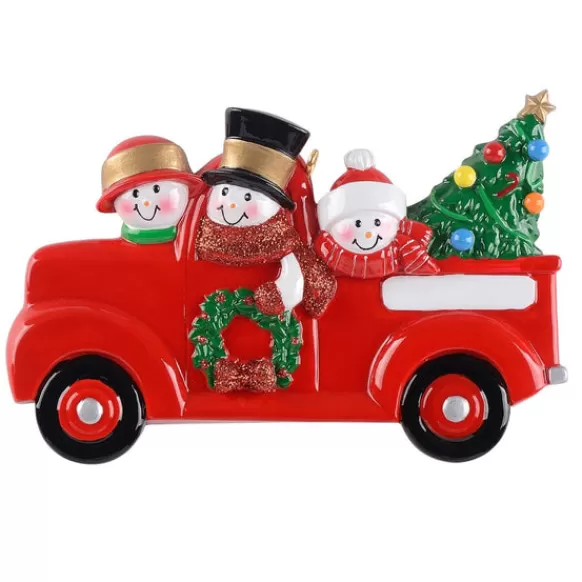 Store Rudolph & Me Personalized Red Truck Snowman Family Of 3 Ornament