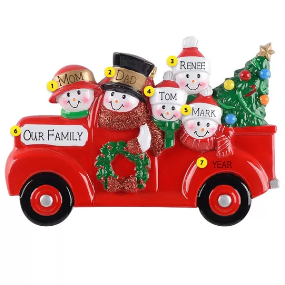 Best Rudolph & Me Personalized Red Truck Snowman Family Of 5 Ornament