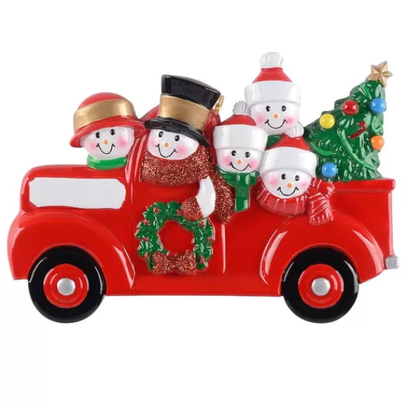 Best Rudolph & Me Personalized Red Truck Snowman Family Of 5 Ornament