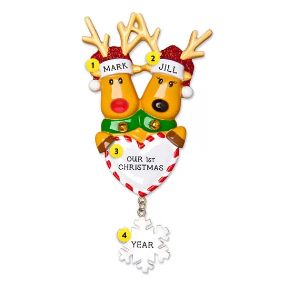 Discount Personalized Reindeer Couple Holding Heart Ornament Couples