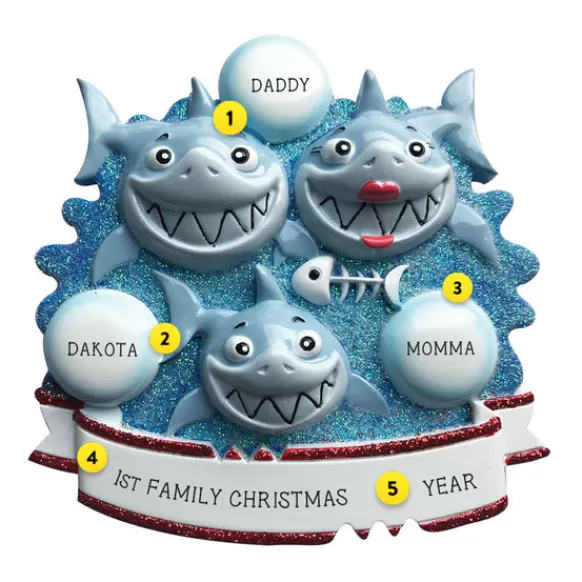 Best PolarX Personalized Shark Family Of 3 Ornament