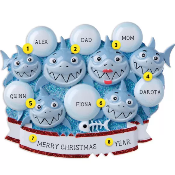 Best Sale PolarX Personalized Shark Family Of 6 Ornament