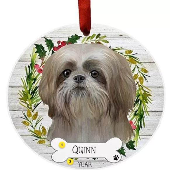 Flash Sale E & S Imports Personalized Shih Tzu Ornament - Tan & White