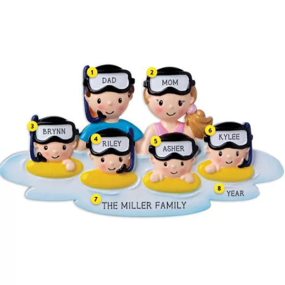 Best PolarX Personalized Snorkeling Family Of 6 Ornament