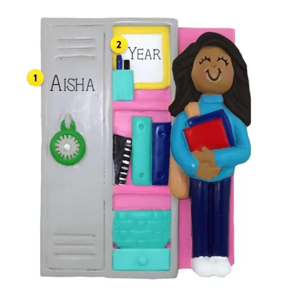 Discount Personalized Student Locker Ornament - Female, African American School Days