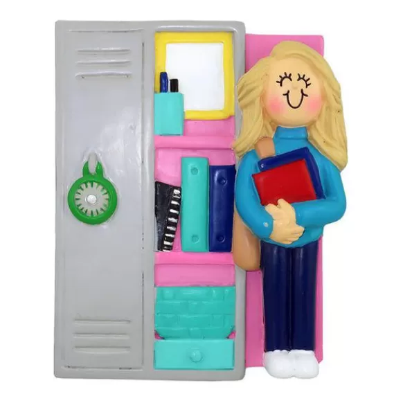 Online Personalized Student Locker Ornament - Female, Blonde Hair School Days