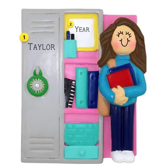 Best Sale Personalized Student Locker Ornament -Female, Brown Hair School Days