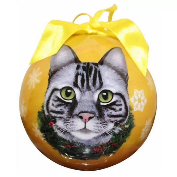 Cheap E & S Imports Personalized Tabby Cat Bulb Ornament - Silver