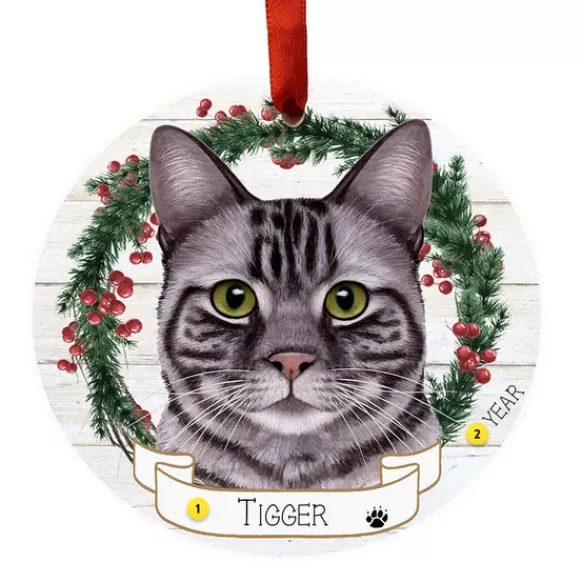 Cheap E & S Imports Personalized Tabby Cat Ornament - Silver