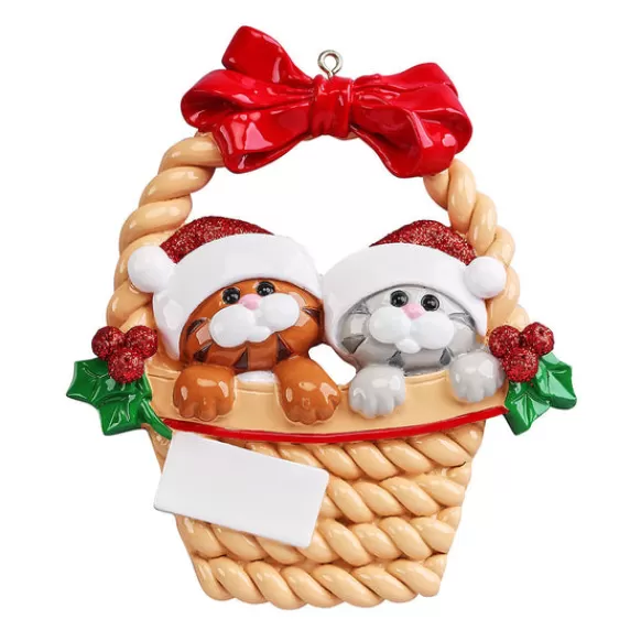 Clearance Rudolph & Me Personalized Two Cats In A Basket Ornament