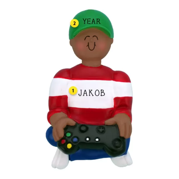 Best Sale Personalized Video Game Player Ornament - African American-Boy Fun & Games