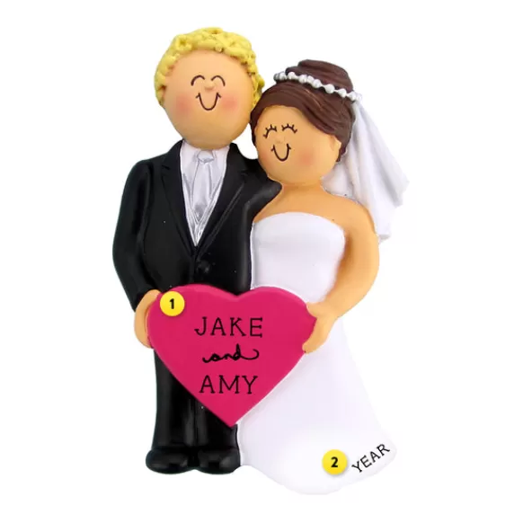 Best Sale Personalized Wedding Couple Ornament - Blonde Male With Brunette Female Engaged, Wedding, & Anniversary