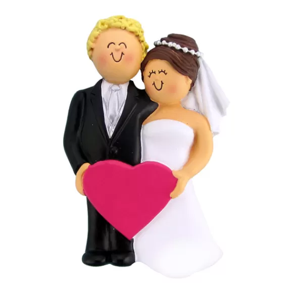 Best Sale Personalized Wedding Couple Ornament - Blonde Male With Brunette Female Engaged, Wedding, & Anniversary