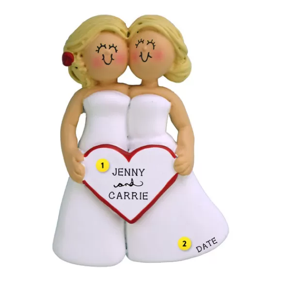 Clearance Personalized Wedding Couple Ornament - Two Blonde Brides Engaged, Wedding, & Anniversary