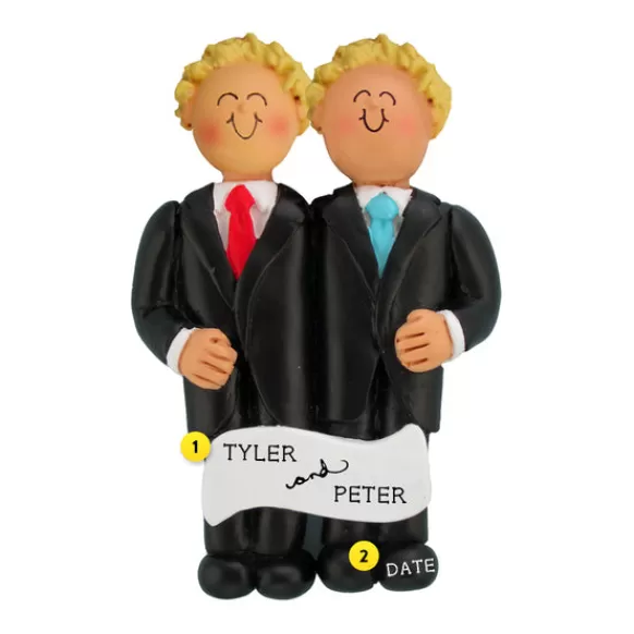 Sale Personalized Wedding Couple Ornament - Two Blonde Grooms Engaged, Wedding, & Anniversary