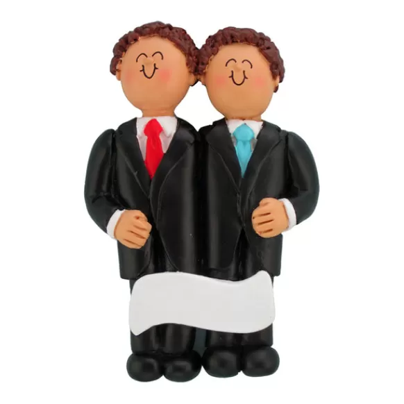 Best Sale Personalized Wedding Couple Ornament - Two Brown-Haired Grooms Engaged, Wedding, & Anniversary