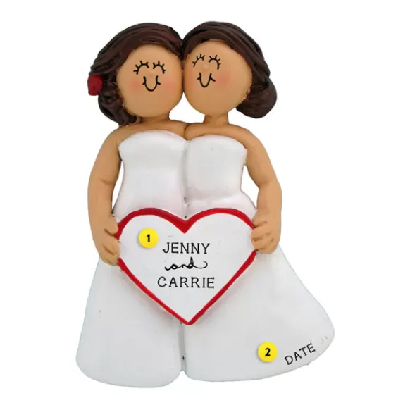 Shop Personalized Wedding Couple Ornament - Two Brunette Brides Engaged, Wedding, & Anniversary