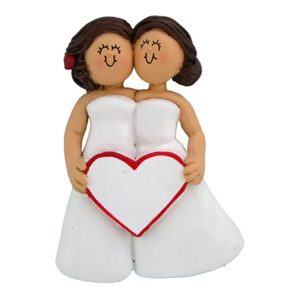 Shop Personalized Wedding Couple Ornament - Two Brunette Brides Engaged, Wedding, & Anniversary