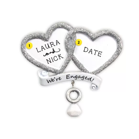 Discount Personalized We'Re Engaged! Double Heart Ornament Engaged, Wedding, & Anniversary