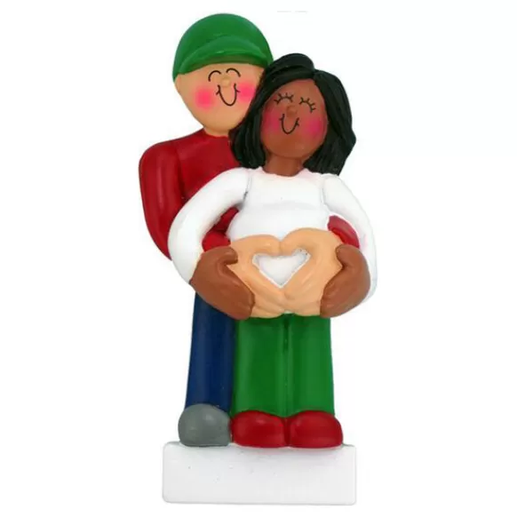 Best Personalized We'Re Expecting Couple Ornament, Male With African American Female Expecting & New Family