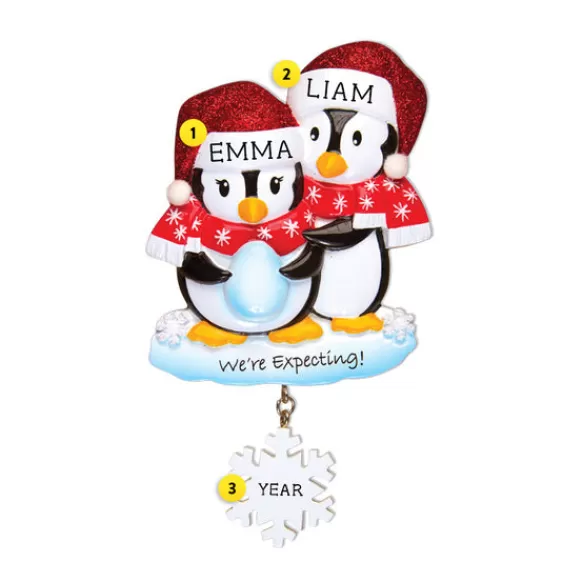 Sale Personalized We'Re Expecting Penguin Couple Ornament Expecting & New Family