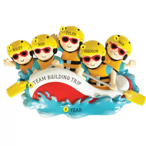 Store PolarX Personalized White Water Rafting Family Of 5 Ornament