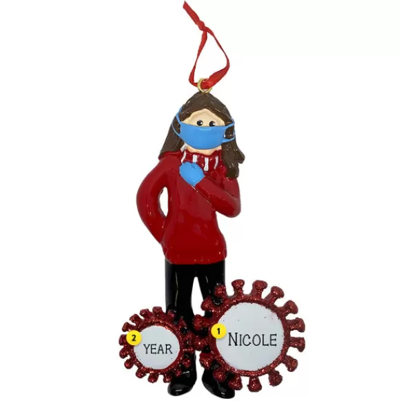 Sale Personalized Woman Wearing Mask Ornament Vaccinated / Covid-19