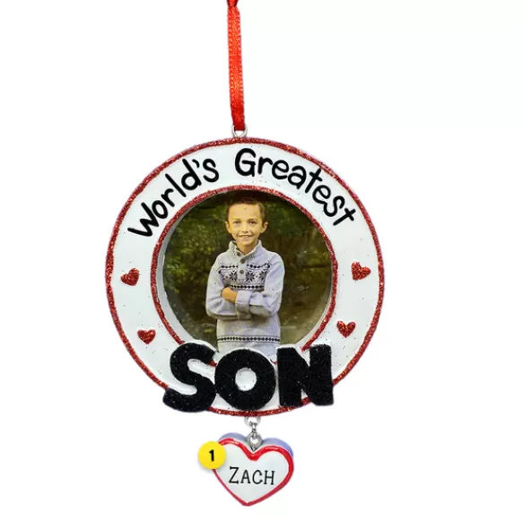 Cheap Personalized World's Greatest Son Frame Ornament Family Members