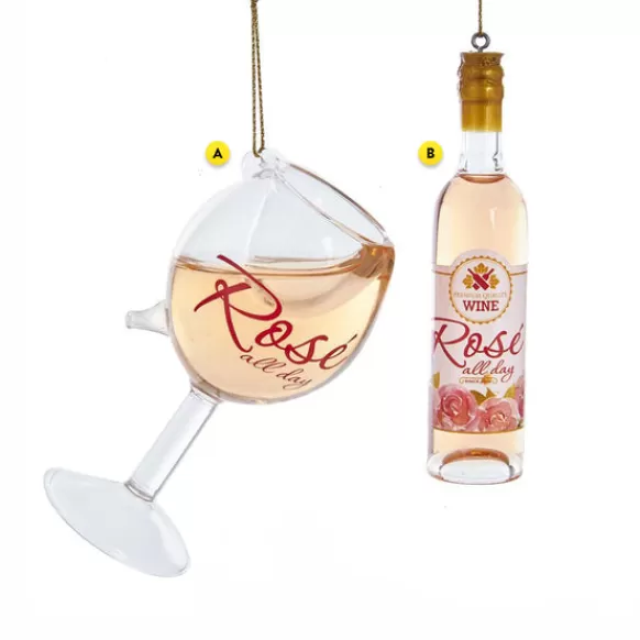 Hot Kurt Adler Rose Wine Bottle Or Glass Ornament