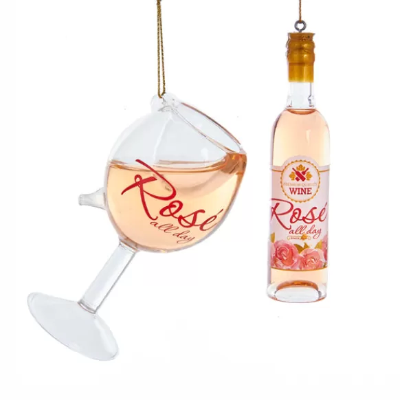 Hot Kurt Adler Rose Wine Bottle Or Glass Ornament