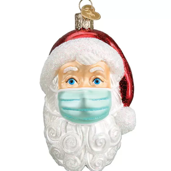Shop Santa With Face Mask Ornament - Vaccinated / Covid-19