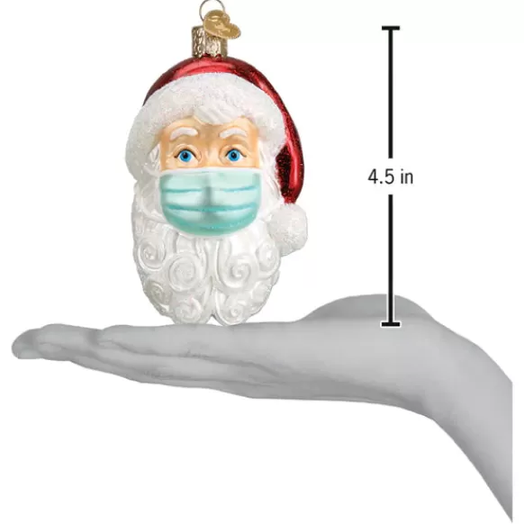Shop Santa With Face Mask Ornament - Vaccinated / Covid-19