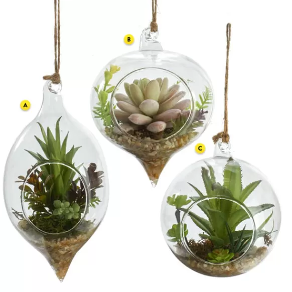 Discount Terrarium With Artificial Succulent Glass Ornament Garden, Birds & Insects