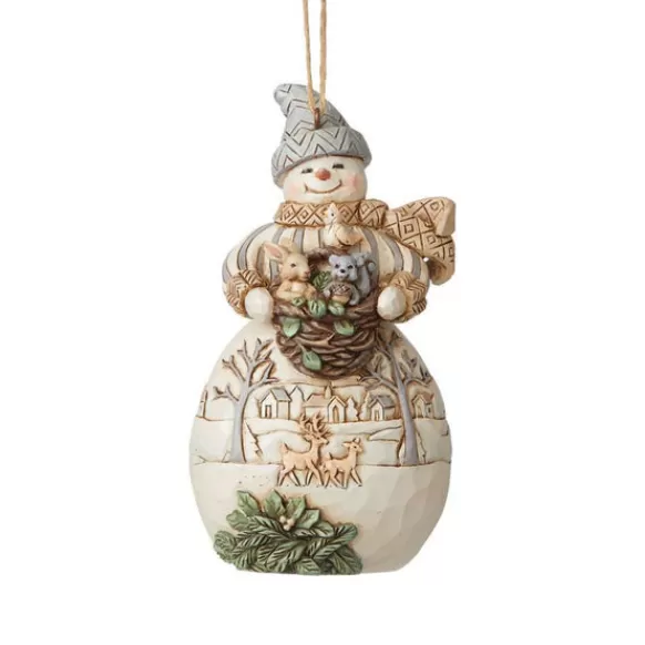 Clearance Woodland Snowman With Basket Ornament - Jim Shore